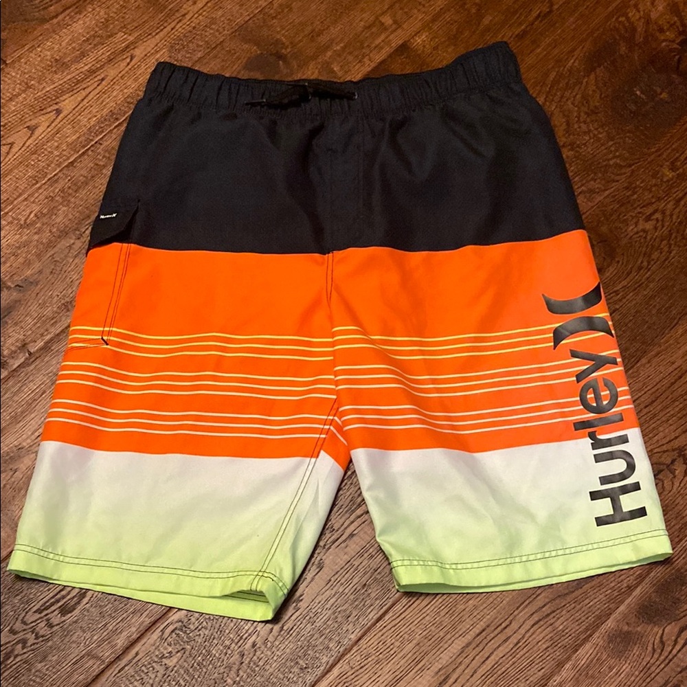 Hurley Swim Trunks Orange Green Quick-Dry